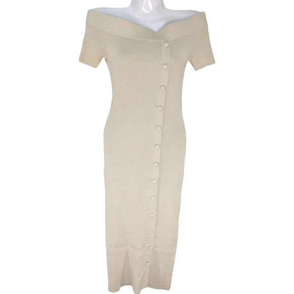 NY&C Eva Mendes Off Shoulder Button Down Ribbed Bodycon Dress XS - Picture 3 of 9